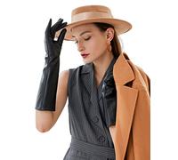 VIKIDEER Elegant Winter Black Long Leather Gloves for Women Full Touchscreen Womens Ladies Warm Lined Genuine Leather Gloves, 15.5''-black, Large