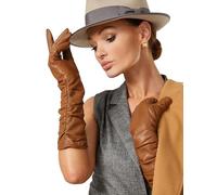 VIKIDEER Luxury Long Leather Gloves Women Plush Lined Touchscreen Warm Soft for Evening Opera or Daily, Champagne, X-Large