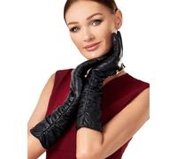 VIKIDEER Luxury Long Leather Gloves Women Plush Lined Touchscreen Warm Soft for Evening Opera or Daily, Black, Large