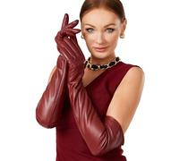 VIKIDEER Warm Soft Long Leather Gloves Women Plush Lined Full Touchscreen Luxury Gloves for Evening Opera Arty Costume 23.6'', Red 23.6'', X-Large