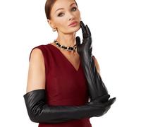 VIKIDEER Warm Soft Long Leather Gloves Women Plush Lined Full Touchscreen Luxury Gloves for Evening Opera Arty Costume 23.6'', Black 23.6'', Small