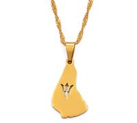 ViKiJi Barbados Island Map Flag Pendant Necklace - Barbados Map Jewelry - Caribbean Sea Inspired Gift for Women and Men