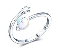 VIKILEE 925 sterling silver ring with moonstone inlaid planets and star embellishments, adjustable size, wedding gift for girlfriend.