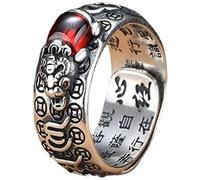 VIKIMO Feng Shui PiXiu Mantra Ring,Buddhist Heart Sutra Ring,99 Silver Buddhist Good Luck Amulet Mantra Double Protection Wealth Love Health Ring Gift for Men Women