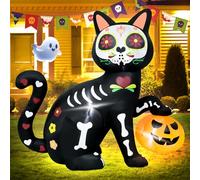 VIKIMORA 1.5M Skeleton Cat Halloween Inflatable Decoration with Pumpkin Outdoor Yard Decor, Spooky Halloween Blow Up Decor for Home Parties, Indoor Outdoor Holiday Decoration with LED Lights