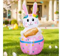 VIKIMORA 4FT Candy Bunny Easter Inflatables Outdoor Decorations, Blow Up Built-in LED Lights Happy Easter Yard Decorations for Holiday Party Indoor Outdoor Garden Lawn Decor