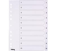 Viking 1 to 10 Numerical Dividers A4 White 10 Part PP (Polypropylene) 11 Holes 400195037