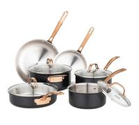 Viking 3-Ply Cookware Set, 10 Piece Stainless Steel Kitchen Cookware with Glass Lids, Oven Safe, Induction Ready, Black with Copper