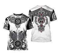 Viking 3D Printed T-Shirt, Unisex Norse Mythology Valknut Compass Rune Short Sleeve All Over Printed TotemVest Clothing Pagan Costumes,C,6XL