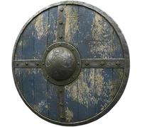 Viking Age Wooden Shield 24" - Brown & Blue Medieval Replica for LARP, Cosplay, Decor