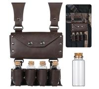 Viking Alchemy Belt Bag, Faux Leather Waist Pack with 4 Cork Vials, Fantasy Side Pouch for Men & Women, Renaissance Accessory