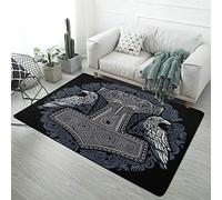 Viking Area Rug for Bedroom Living Room, Norse Mythology Graphic Home Decor, Fluffy Soft Comfy Flannel Carpet Non Slip Washable (Color : Raven, Size : 60 x 90CM)