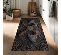 Viking Axe Hallway Runner Rug 60 x 150 cm, Washable Kitchen Carpet Brown Non-Slip Runners Celtic Short Pile Non-Shedding Rug Floor Mat for Entryway Door Entrances