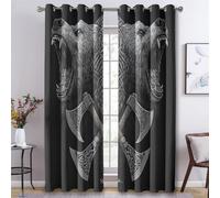 Viking Bear Curtains for Bedroom, Battle Axe Odin Blackout Curtains for Living Room, 90 Drop Eyelet Window Treatments Home Decor 66 X 90 Inch (W X L), 2 Panels X&-59
