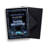 Viking Birthday Card Valhalla is Calling Nordic Greeting Card with Northern Lights & Dragon Ships - DINA6 Folding Card High Gloss Includes Black Envelope - Gift Card for Viking & Fantasy Fans