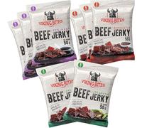 Viking Bites Beef Jerky Mixed box 400g (8x50g) - 3x Barbecue, 3x Teriyaki, 2x Jalapeno - Dried Beef - High Protein Meat Snack