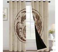 Viking Blackout Curtains Bedroom 52 x 63, Dragon Vintage Curtains for Home Decor, Living Room, Thermal Eyelet Patterned Window Drapes, 63 Inch Drop 2 Panels H77