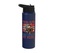 Viking Blood Runs Through My Veins Norway Flag Scandinavian Stainless Steel Insulated Water Bottle