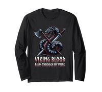 Viking Blood Runs Through My Veins Runic Dragon Axe Sword Long Sleeve T-Shirt