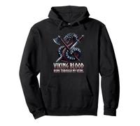 Viking Blood Runs Through My Veins Runic Dragon Axe Sword Pullover Hoodie