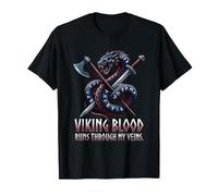 Viking Blood Runs Through My Veins Runic Dragon Axe Sword T-Shirt