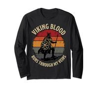 Viking Blood Runs Through My Veins Shield Spear Sunset Long Sleeve T-Shirt