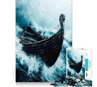 Viking Boat in The Storm Adults 1000 Piece Jigsaw Puzzle Memory Fun Game Clean Cut Sturdy Components Unique Gift for Stress Relief (38x26cm)