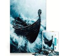 Viking Boat in The Storm Jigsaw Puzzles 1000 Recall Fun Play Burr Free Clean Cut Pieces Portable Travel Friendly Fun Game (38x52cm)