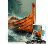 Viking Boat Jigsaw Puzzle 1000 Piece Creative Skill Toy Clean Cut Sturdy Components Travel-friendly Brain Game Gift (38x52cm)