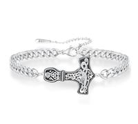 Viking Bracelets for Men, Norse Thor's Hammer Link Cuff Bracelet with Mjolnir Rune Stainless Steel Nordic Vintage Pagan Amulet Jewelry