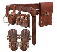 Viking Bracer Wrist Guard Renaissance Belt Pouch Witch Bottle Vials Hook Medieval Festival Costume Accessory Casual Waist Bag (Vials-Brown)