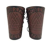 Viking Bracers Medieval PU Leather Arm Guards Viking Odin Valknut Wide Knight Cuff Viking Leather Armor Archery Bracers Wrap Gauntlet Wristband for Men Women Boy LARP Cospaly (Brown)