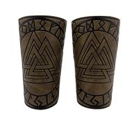 Viking Bracers Medieval PU Leather Arm Guards Viking Odin Valknut Wide Knight Cuff Viking Leather Armor Archery Bracers Wrap Gauntlet Wristband for Men Women Boy LARP Cospaly (Khaki)