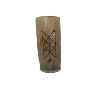 Viking By Heart Real Ox Horn 5-6'' Long, Vikings Drinking Smooth Horn Cup with Wooden Base, Engraved with Web of WYRD, 10+ OZ Capacity, Handcrafted Horn Cup Unique Beer Gifts for Men, Women