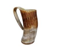 Viking By Heart Viking Drinking Authentic Horn Mug Burnt Effect Striped Pattern with Wooden Base, 500 ML Liquid Holding Capacity, Unique Beer Gift for Men, Women, Husband, Boyfriend