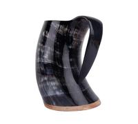 Viking By Heart Viking Drinking Authentic Horn Mug with Wooden Base, Approximately 500ml Capacity Liquid Holding Capacity, Unique Beer Gift for Men, Women, Husband, Boyfriend