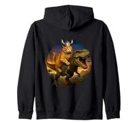 Viking Cat Riding T-Rex Funny Dinosaur Alien UFO Sunset Zip Hoodie