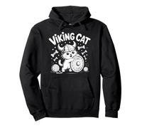 Viking Cat Shield Helmet Yarn Ball Warrior Pullover Hoodie