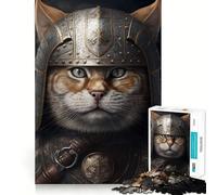 Viking Cat Wearing Armor Adults 1000 Pieces Puzzle Mind Training Fun Burr Free Clean Cut Pieces Heartwarming Gathering Activity (50x75cm)