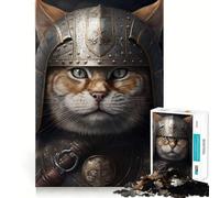 Viking Cat Wearing Armor Jigsaw for Adults1000 Pieces Brain Focus Game Precision Cut Smooth Edges Amusing Challenge for Waiting Time (38x26cm)