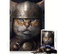 Viking Cat Wearing Helmet Adults 1000 Piece Jigsaw Puzzle Analytical Skill Soft Distraction Tight Join Cozy Xmas Gift (38x52cm)