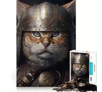 Viking Cat Wearing Helmet Jigsaw 1000 Pieces for Teenagers Memory Train Fun Clean Seamless Connection Relaxing Indoor Group Activity (38x52cm)
