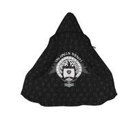 Viking Clothing Men Hooded Coat, 3D Realistic Printed Artificial Lambswool Mid-Long Parka Jacket, Horn Button Design(Valknut,XXL)