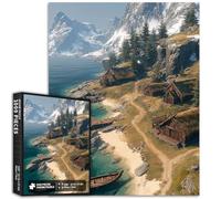 Viking Coast Village 1000 Piece Jigsaw Puzzles for Adults Winter Fantasy Scene Art Puzzle Challenging Family Activity Games Colorful DIY Craft Puzzle for Home Decor Gifts 50×70cm