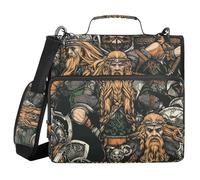 Viking Colorful Vintage Pattern 1.5 Inch 3 Ringing Zipper Binder with Shoulder Strap & Handle Multi-Pocket Document Organizer Bag for School/Office