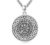 Viking Compass Necklace 925 Sterling Silver Nordic Amulet Pendant Vegvisir Valknut Rune Pendant Triskele Necklace Viking Gift Jewelry for Men Women