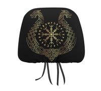 Viking Compass Norse Mythology Nordic Protection Symbol Car Head Rest Covers Set Auto Front/Rear Seats Headrest Cover Universal Fit Most Cars, Sedan, SUV, Unique Gift for Women Men