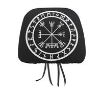 Viking Compass Norse Mythology Nordic Protection Symbol Car Head Rest Covers Set Auto Front/Rear Seats Headrest Cover Universal Fit Most Cars, Sedan, SUV, Unique Gift for Women Men