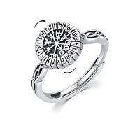 Viking Compass Ring, Graduation Gift 925 Sterling Silver Vegvisir Pirate Compass Anxiety Ring Adjustable Rotate Compass Stress Ring Celtic Compass Jewellery Gift for Dad Husband Birthday Christmas