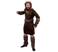 VIKING COSTUME MEDIEVAL THRONES FANCY DRESS WILD MAN - BROWN TUNIC + BELT + FAUX FUR ARM AND BOOT COVERS - PERFECT FOR TV / MOVIE FANCY DRESS PARTIES - X-LARGE